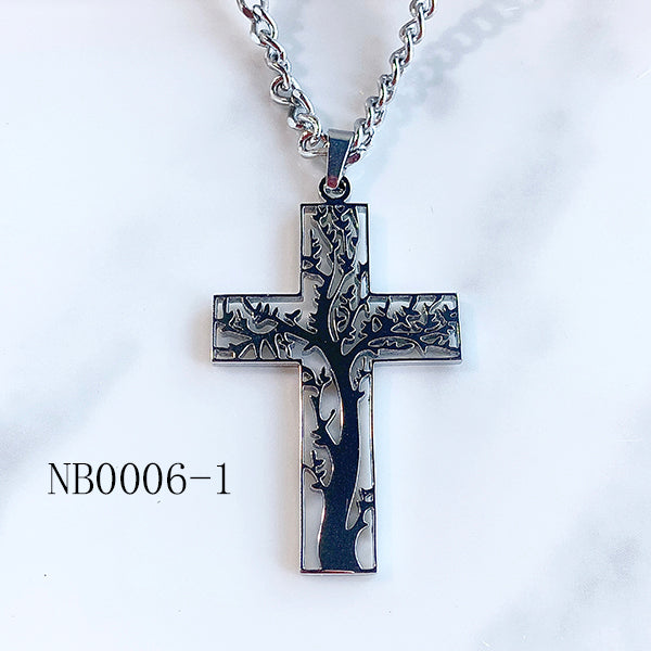 Stainless Steel  Crucifix  Pendant Piercing Tree Necklace NB0006