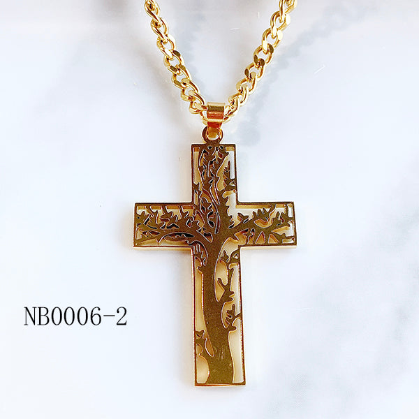 Stainless Steel  Crucifix  Pendant Piercing Tree Necklace NB0006