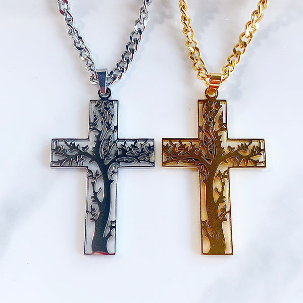 Stainless Steel  Crucifix  Pendant Piercing Tree Necklace NB0006
