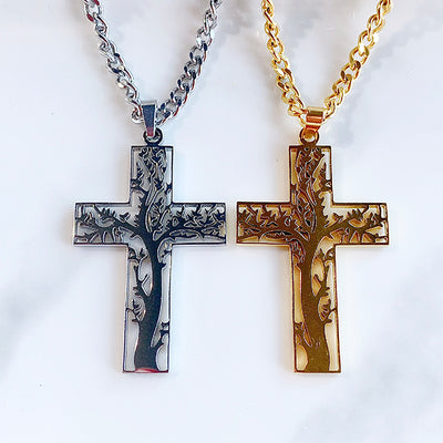 Stainless Steel  Crucifix  Pendant Piercing Tree Necklace NB0006