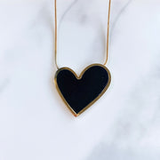 Stainless Steel Black Heart Pendant  Enamel Necklace NB0007