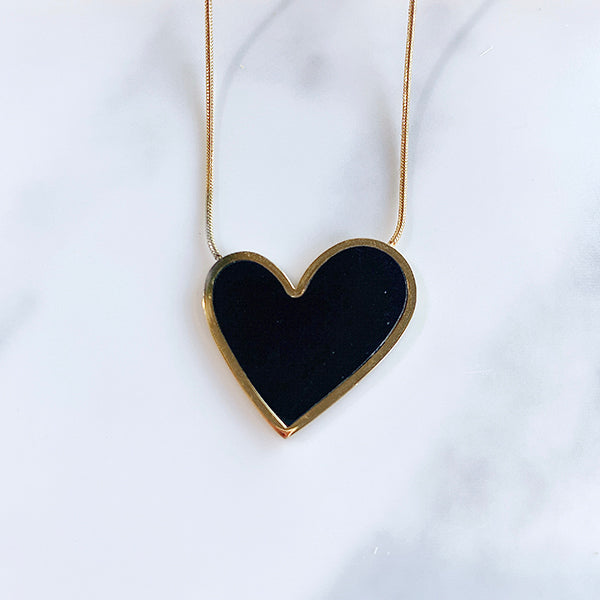 Stainless Steel Black Heart Pendant  Enamel Necklace NB0007