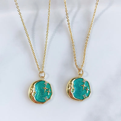 Stainless Steel Star Moon Pendant Enamel Necklace NB0010