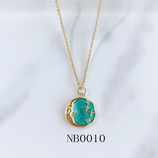 Stainless Steel Star Moon Pendant Enamel Necklace NB0010