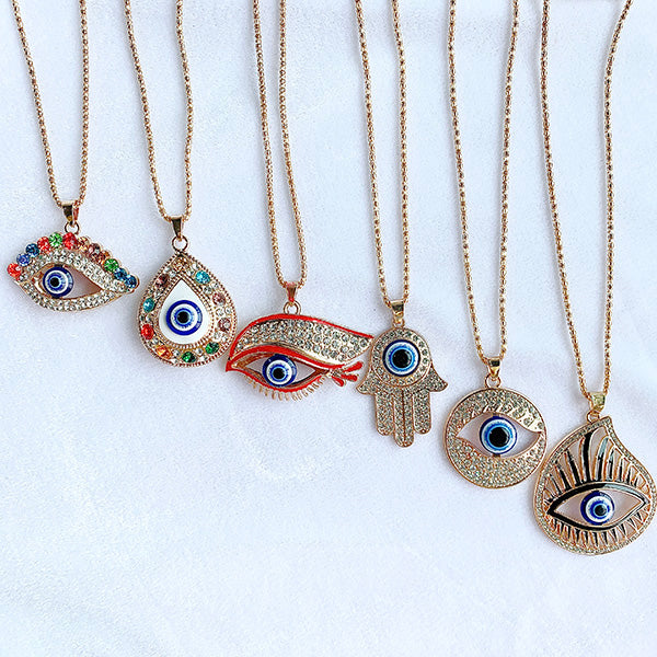 Stainless Steel Evil Eyes Sweater Chain Pendant Zircon Necklace NC0001-0006