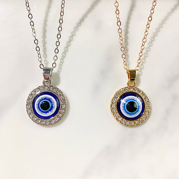 Stainless Steel Evil Eyes Pendant  Zircon Necklace NC0017