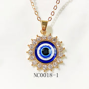 Stainless Steel Evil Eyes Pendant Zircon Necklace NC0018