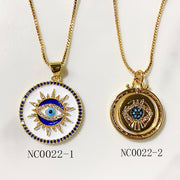 Stainless Steel Evil Eyes Pendant Zircon Necklace NC0022