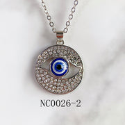 Stainless Steel Evil Eyes Pendant  Zircon Round Necklace NC0026