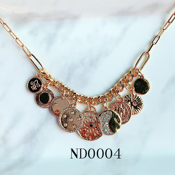 Stainless Steel Evil Eyes Pendant Round Necklace ND0003-4