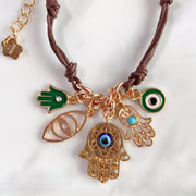 Stainless Steel Evil Eyes Leather Cord Bracelet BA0005