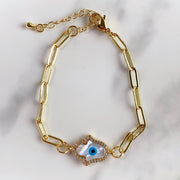 Stainless Steel Evil Eyes Zircon Shell Bracelet BA0006