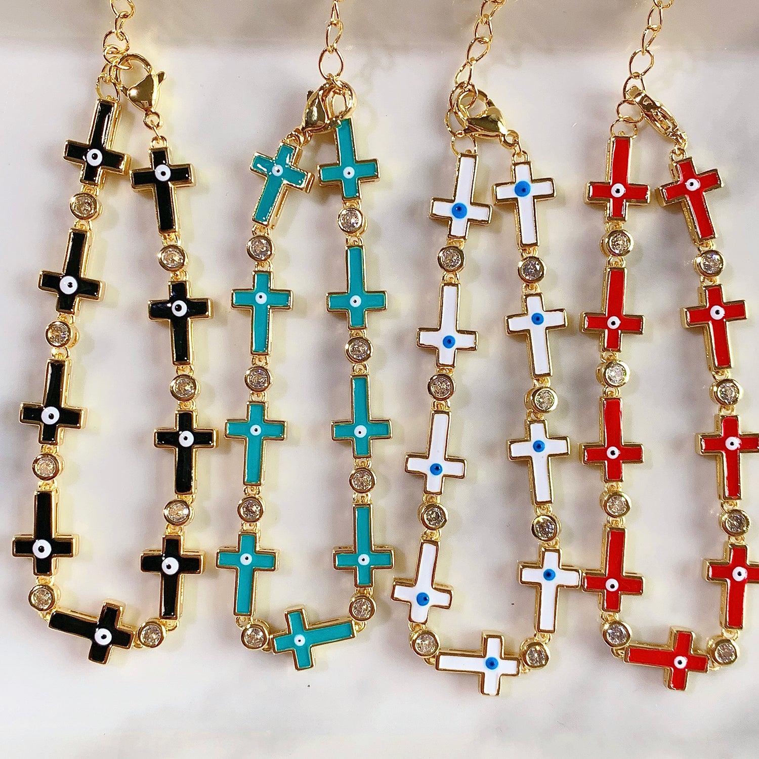 Stainless Steel Evil Eyes  Zircon Enamel  Bracelet BA0007