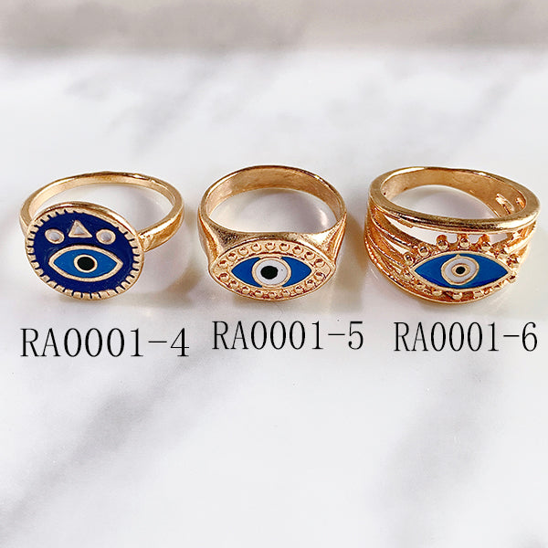 Stainless Steel Evil Eyes Blue Eye Ring RA0001