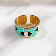Stainless Steel Evil Eyes Open Enamel  Ring RA0002