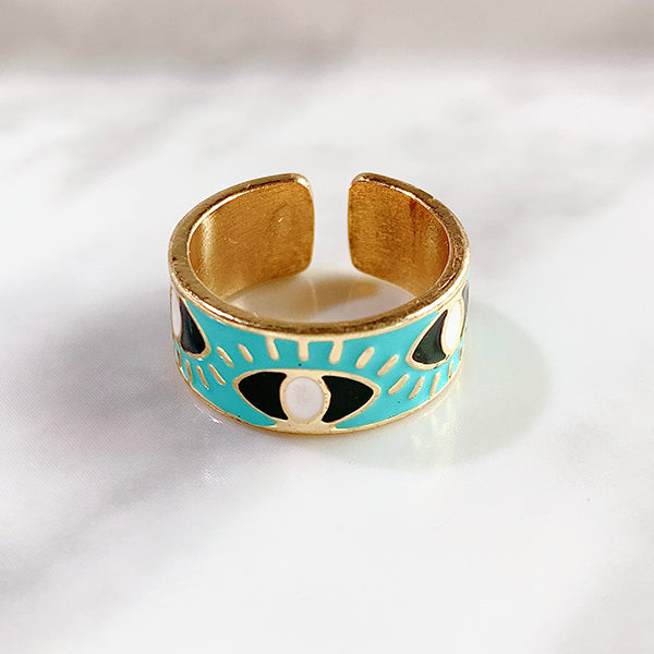 Stainless Steel Evil Eyes Open Enamel  Ring RA0002