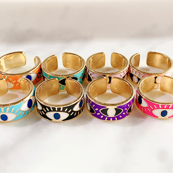 Stainless Steel Evil Eyes Open Enamel  Ring RA0002