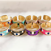 Stainless Steel Evil Eyes Open Enamel  Ring RA0002