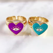 Stainless Steel Evil Eyes  Enamel  Can Adjust Ring RA0004