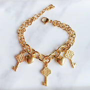 Stainless Steel Evil Eyes Heart Key Bracelet BD0001