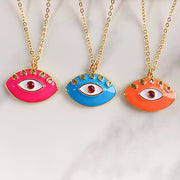 Stainless Steel Evil Eyes Enamel Pendant Zircon Necklace NC0032