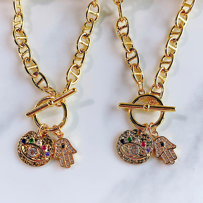 Stainless Steel Evil Eyes Zircon Pendant Necklace NB0031