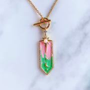 Stainless Steel Enamel  Pendant Zircon Necklace NB0035