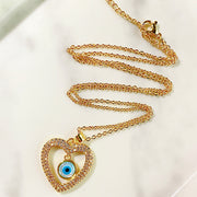 Stainless Steel Evil Eyes Heart Zircon Pendant Shell  Necklace NB0042