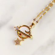 Stainless Steel Star Moon Universe Pendant Zircon Necklace NB0052