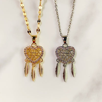 Stainless Steel  Dreamcatcher Pendant Zircon Necklace NB0053
