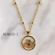 Stainless Steel Evil Eyes Pendant Zircon Necklace NC0035