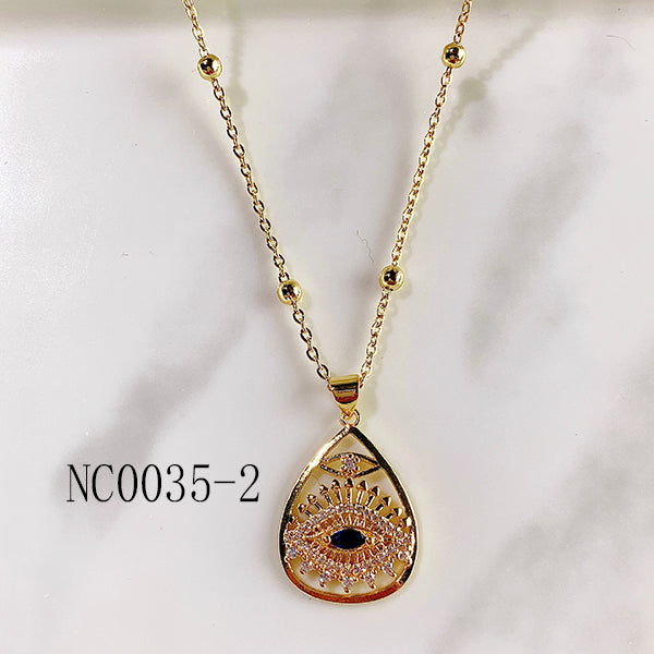 Stainless Steel Evil Eyes Pendant Zircon Necklace NC0035