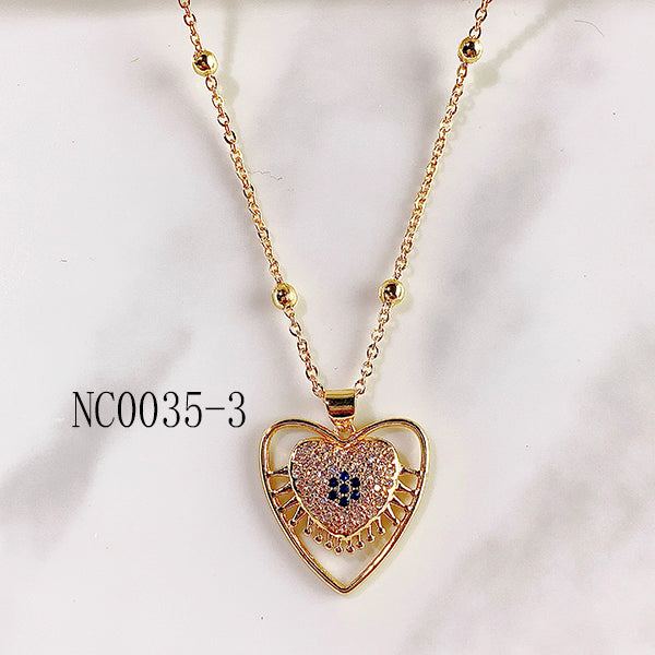 Stainless Steel Evil Eyes Pendant Zircon Necklace NC0035