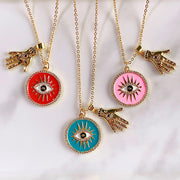Stainless Steel Evil Eyes Zircon Pendant Enamel Necklace NC0039