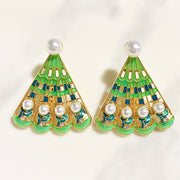 Stainless Steel  Imitation Pearl Fan Enamel  Ear Clip EC0021
