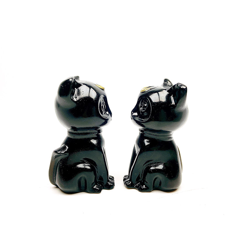 Beautiful Obsidian Luna Cat Carving