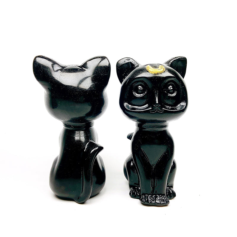 Beautiful Obsidian Luna Cat Carving