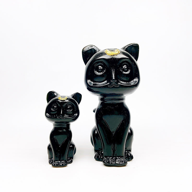 Beautiful Obsidian Luna Cat Carving