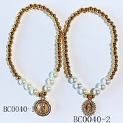 Stainless Steel Virgin Mary Cross imitation pearl Zircon Bracelet BC0040