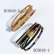 Leather Evil Eyes Resin Magnet Bracelet BC0049