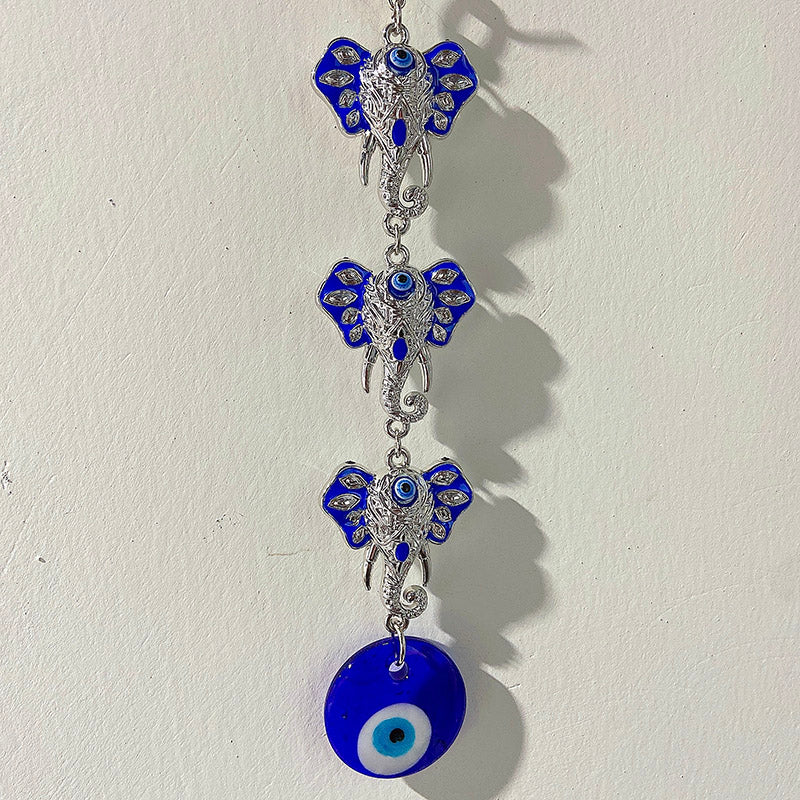 Coloured Glaze Evil Eyes  Elephant Wind Bell & Car Pendant WA0006