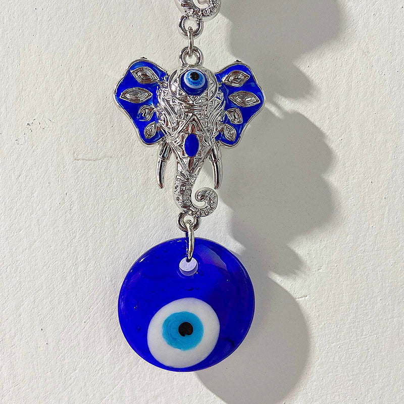 Coloured Glaze Evil Eyes  Elephant Wind Bell & Car Pendant WA0006