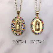 Stainless Steel Virgin Mary Pendant Color Zircon Necklace NB0073