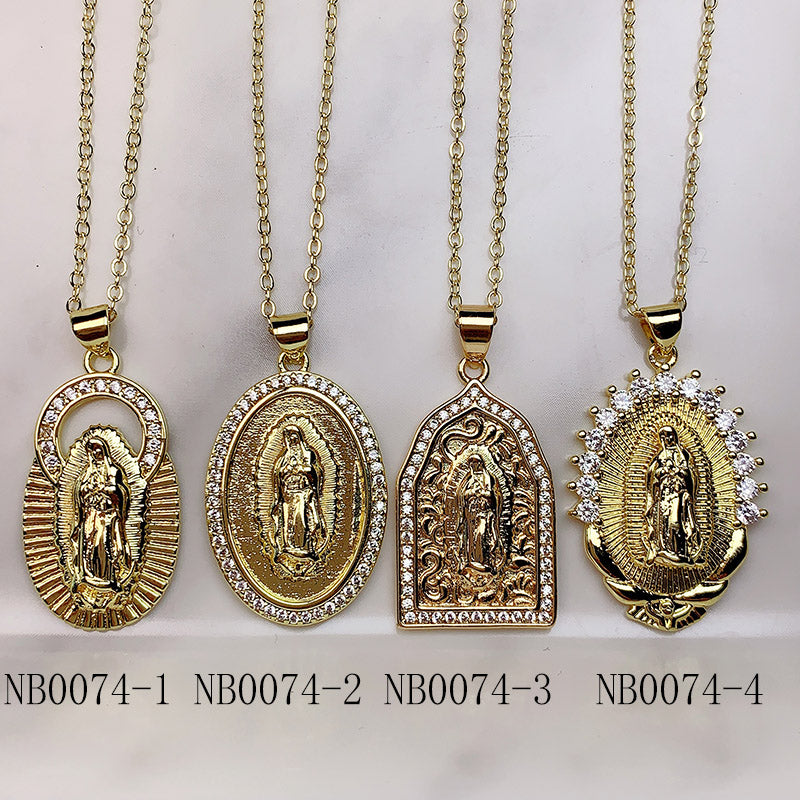 Stainless Steel Virgin Mary Pendant Zircon Necklace NB0074