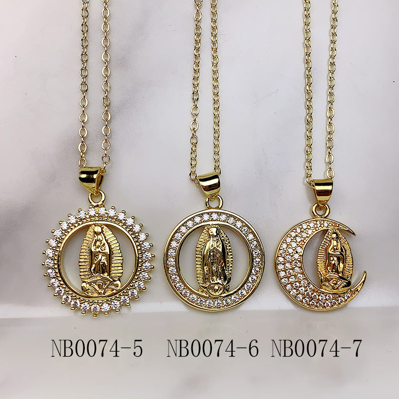 Stainless Steel Virgin Mary Pendant Zircon Necklace NB0074