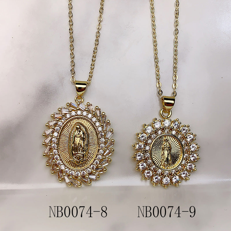 Stainless Steel Virgin Mary Pendant Zircon Necklace NB0074