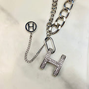 Stainless Steel H Zircon letter Pendant Necklace NC0048