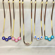 Stainless Steel Multicolor Resin Evil Eyes  Pendant Zircon Necklace NC0053