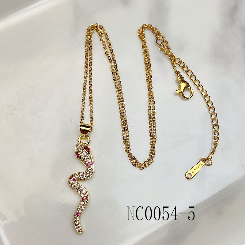 Stainless Steel  Snake Pendant Zircon  Necklace NC0054