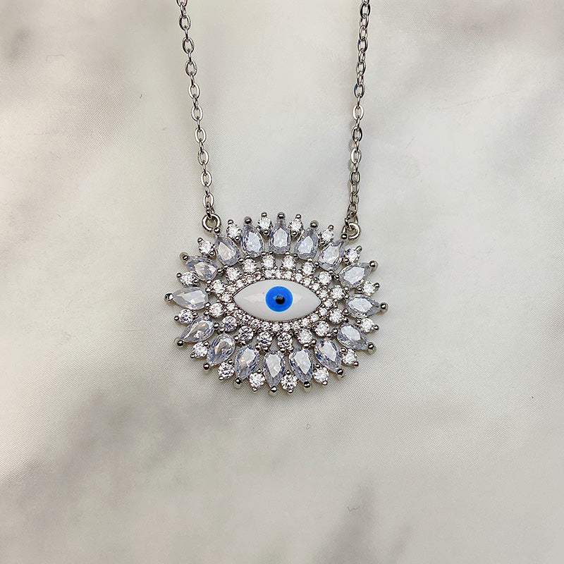 Stainless Steel Evil Eyes  Pendant Zircon Necklace NC0055